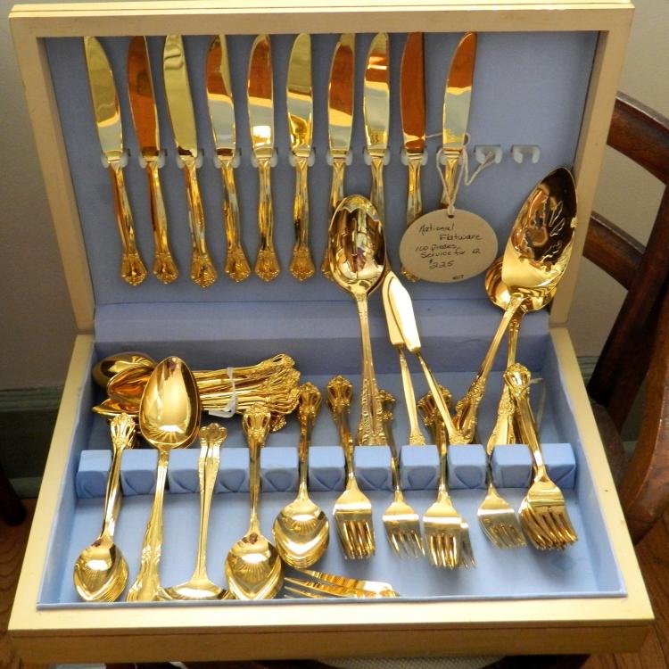 Treasure-Shop-Antiques-Collectibles-Tucson-TSWA-National-Flatware-Gold-100-Pieces-for-up-to-12-people
