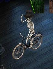 skeleton on a bike