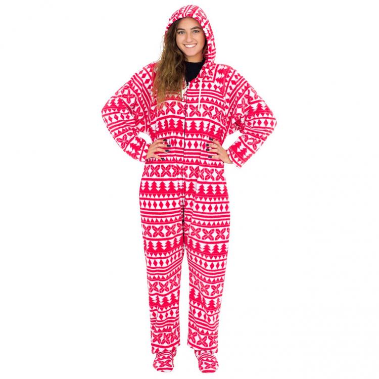 Red-and-White-Ugly-Christmas-Pajama-Suit-with-Hood