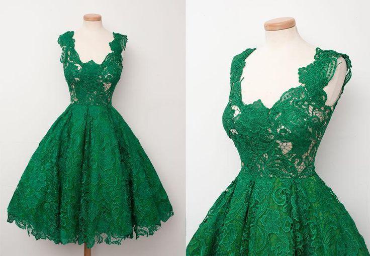 Ball-Gown-Scalloped-Neck-Short-Emerald-Green-Lace-Party-Prom-Dress
